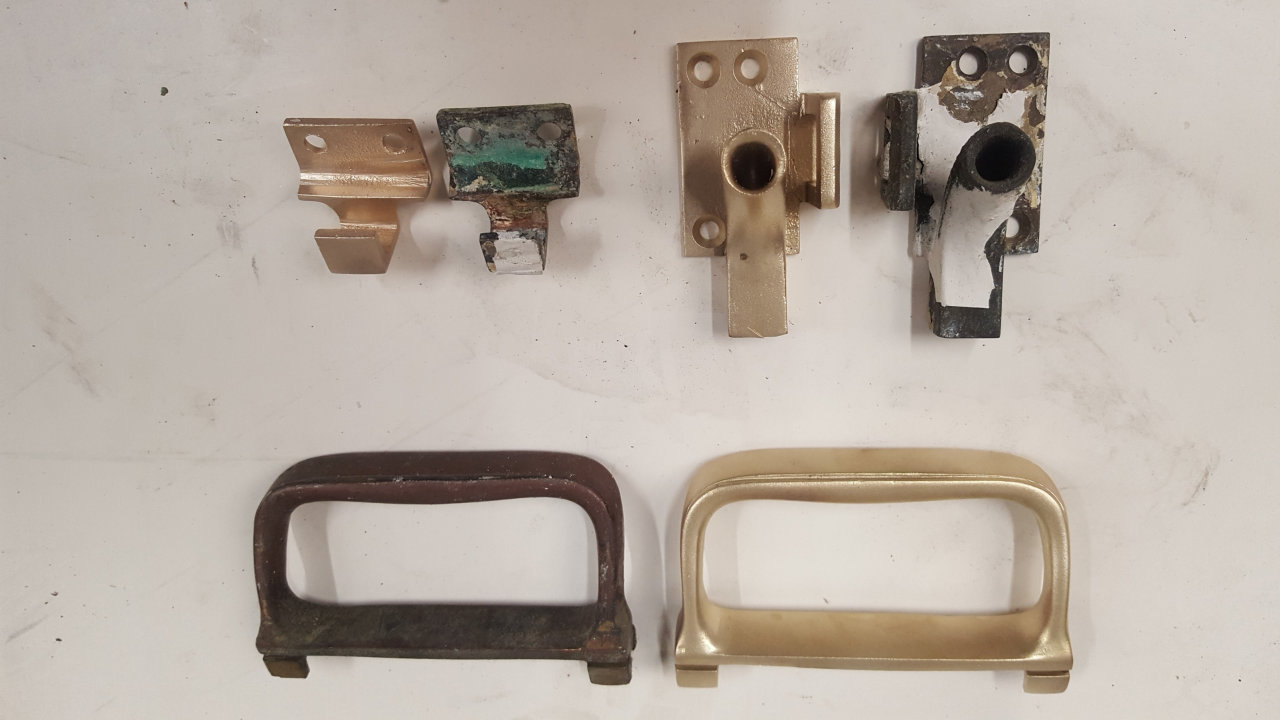 Brass pieces before and after blasting